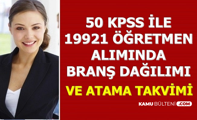 50 KPSS ile 19921 Öğretmen Alımı Branş Dağılımı ve Atama Takvimi 2020