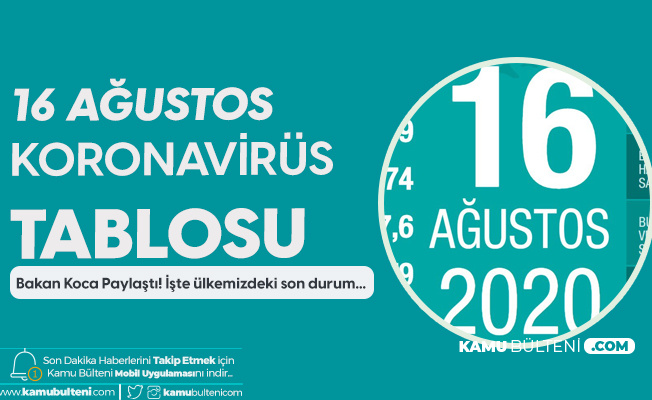 16 Ağustos Koronavirüs Tablosu Yayımlandı