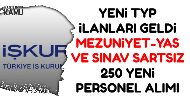 İŞKUR TYP İlanları: Mezuniyet-Yaş ve Sınav Şartsız 250 Personel Alımı