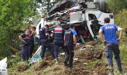 Sinop’ta freni patlayan kamyonet takla attı: 1 yaralı