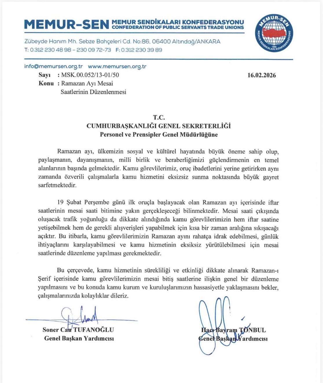 Memur-Sen'den "Ramazan Mesaisi" Talebi: Mesai Saatleri Düzenlensin!